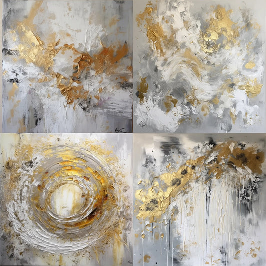 Abstract White, Gold and Gray Oil Paint Wall Art Try A Prompt