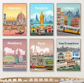 Collage of Travel Cities Wall Art Set Try A Prompt