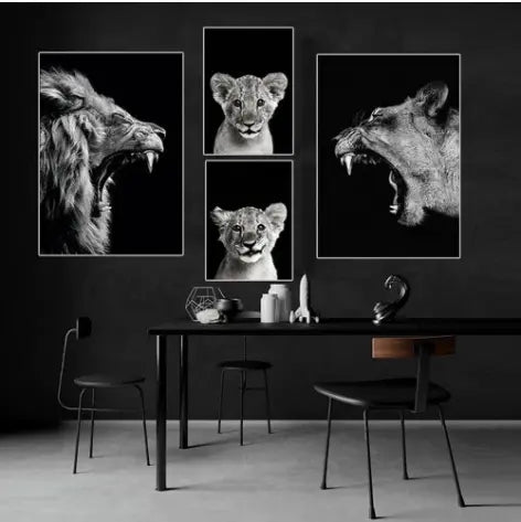 Dramatic Black and White Feline Family Wall Art Try A Prompt