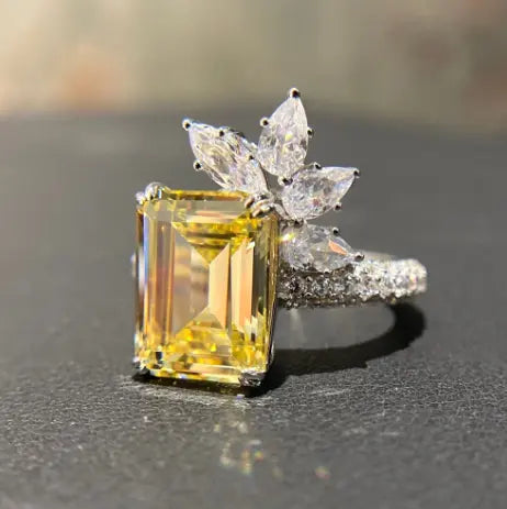 Exquisite Square Cut Crystal with Teardrop Detail Stone Ring Try A Prompt