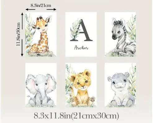 Personalized Baby Animals with Baby Name Wall Art Try A Prompt