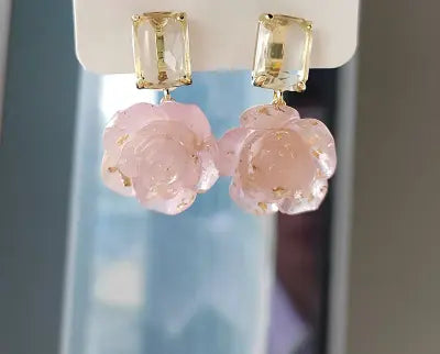 Sparkling Pink Rose Drop Earrings Try A Prompt