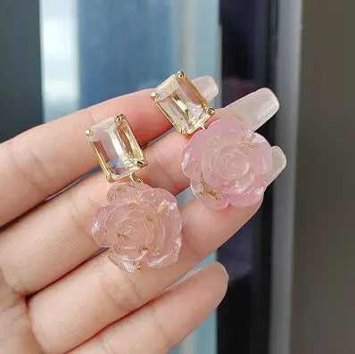 Sparkling Pink Rose Drop Earrings Try A Prompt